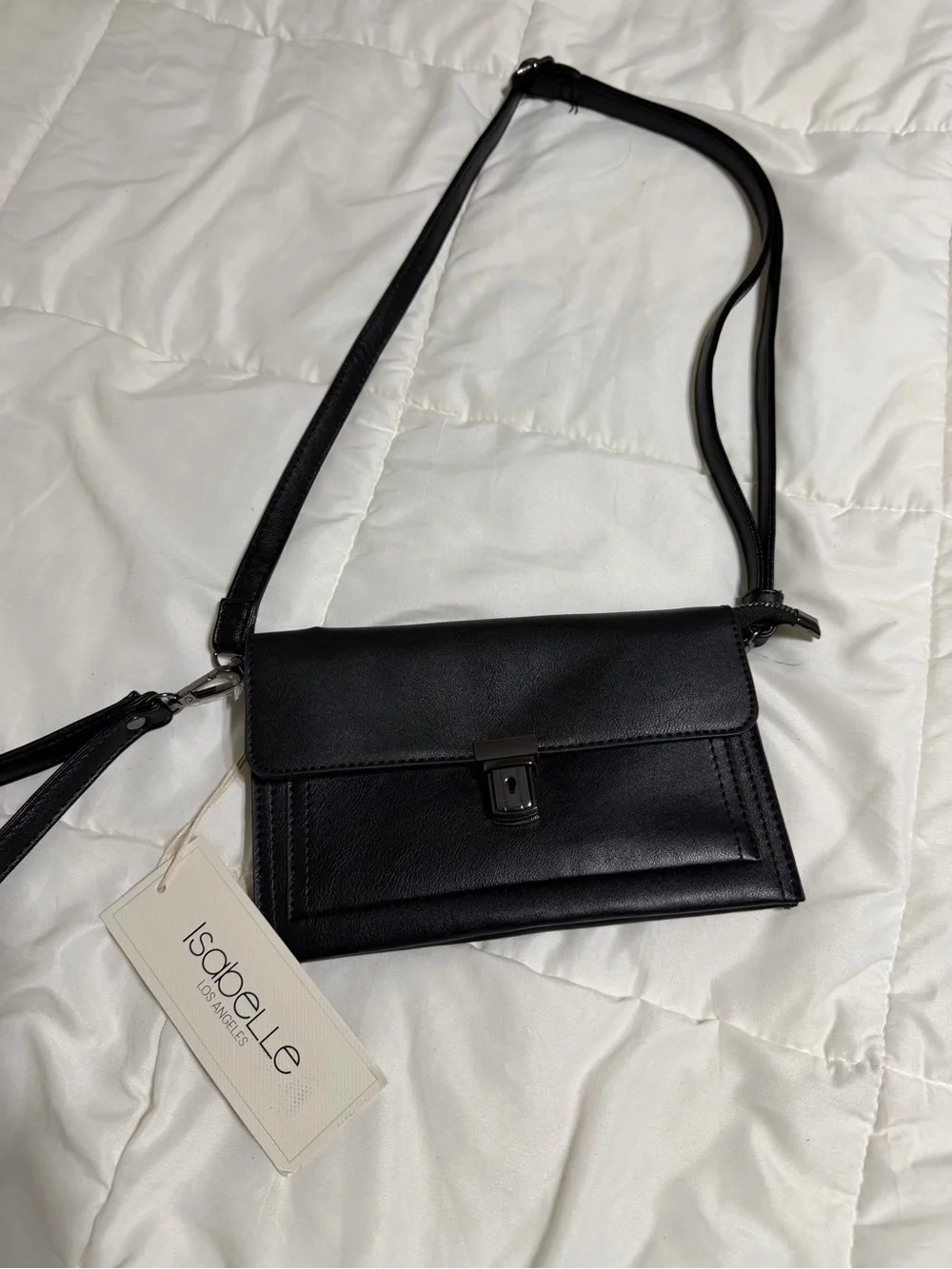 Classic Black Vegan Crossbody with Detachable Wristlet